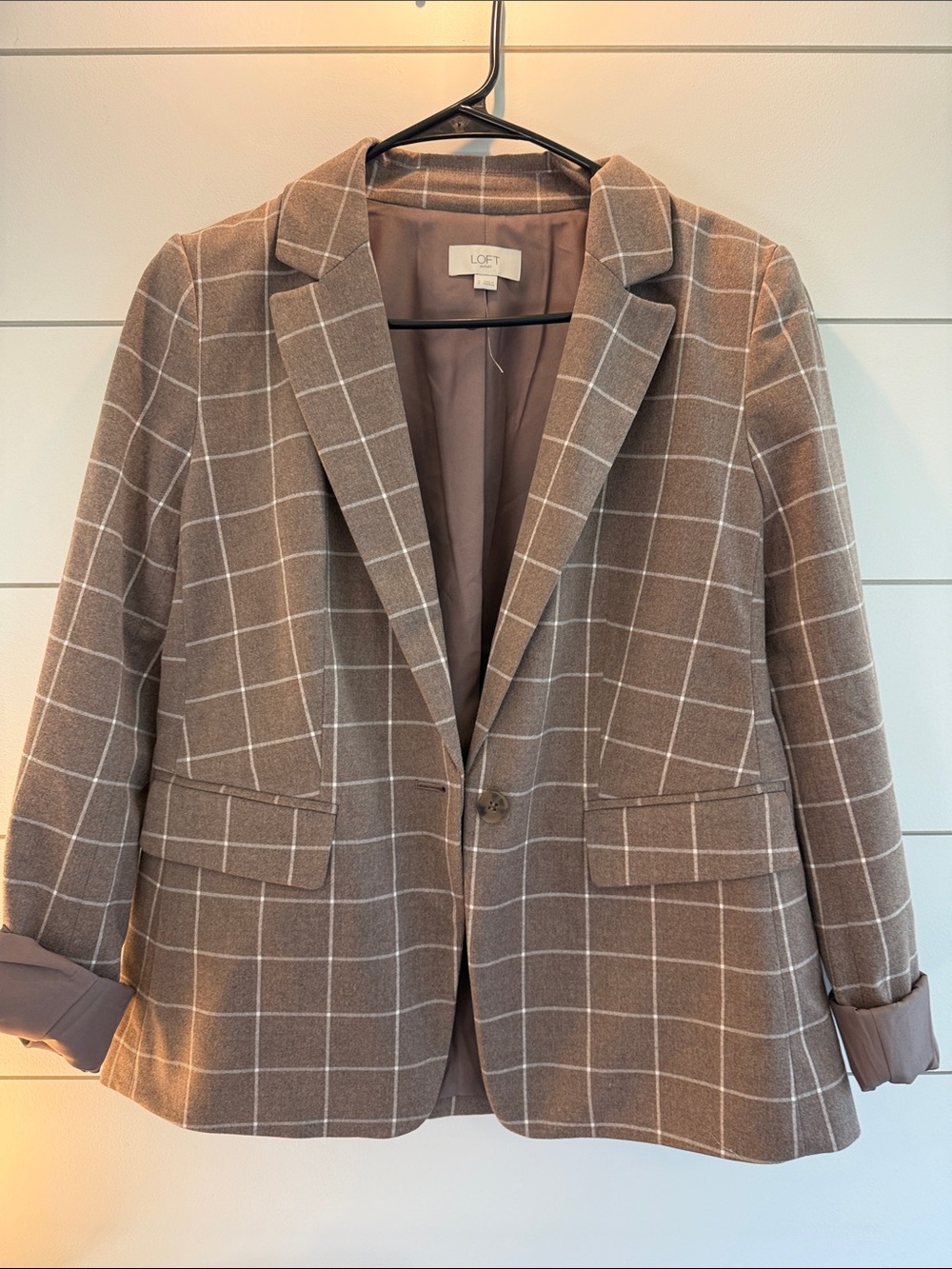 LOFT Brown Windowpane Single-Button Blazer